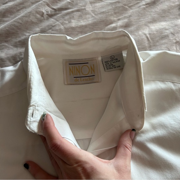 VTG 90s White Women’s Christmas Button Down Shirt Embroidered Pocket Collar - Picture 9 of 14